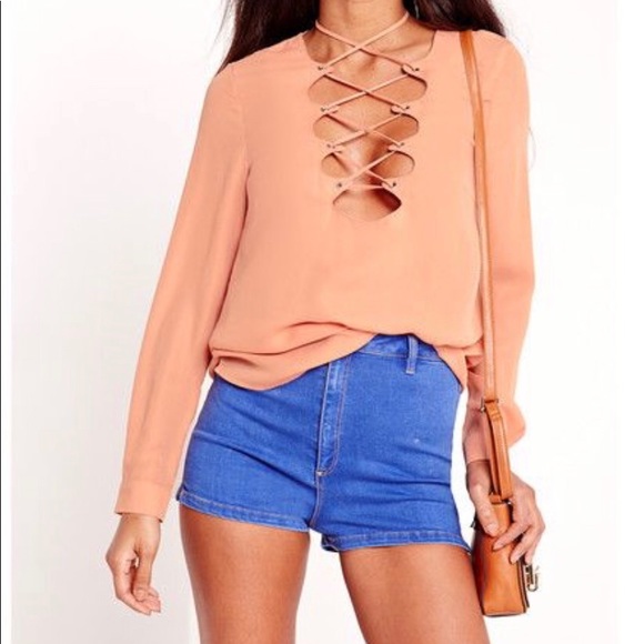 Missguided Tops - Missguided Scallop Lattice Blouse
